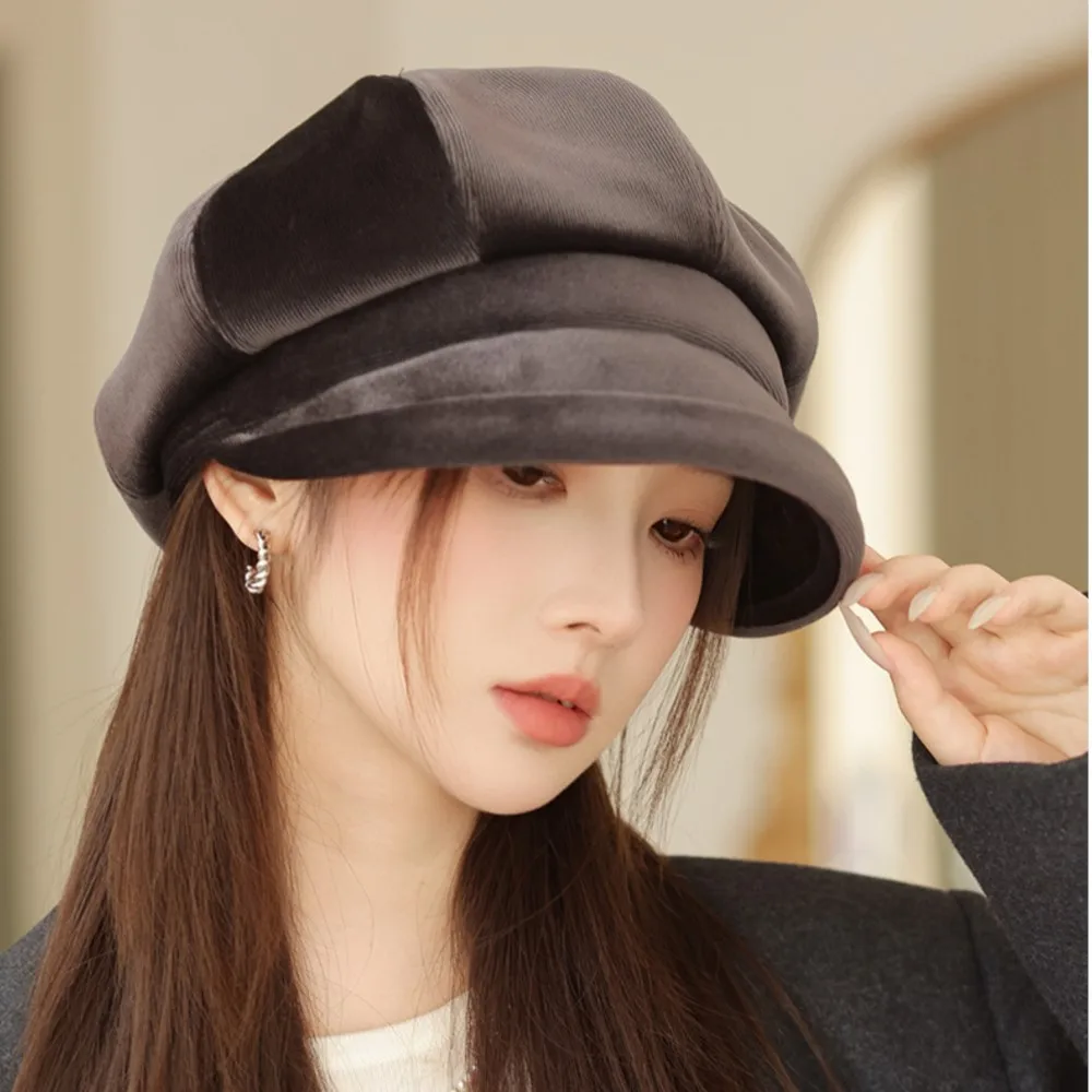 

Fashion French Hat Leather Classic Slouchy Baker Versatile Octagonal Autumn Winter Headwear Cap Women Beret Big Head Face 2M109