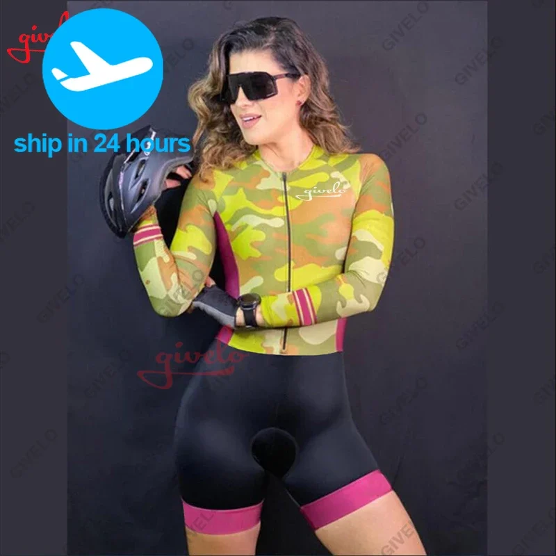 

GIVELO New Women's Winter Cycling Outfit Free Shipping To Brasil Feminino Jumpsuit Long Sleeve Shorts Macaquinho Fitness Clothin