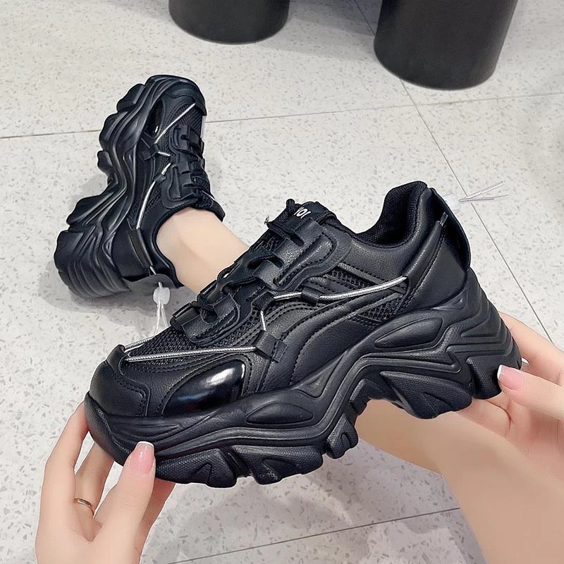 

Womens Sports Shoes with Round Toe Lace Up Mid Heel Non Slip Breathable 2025 New Spring Autumn Outdoor White/black Casual Shoes