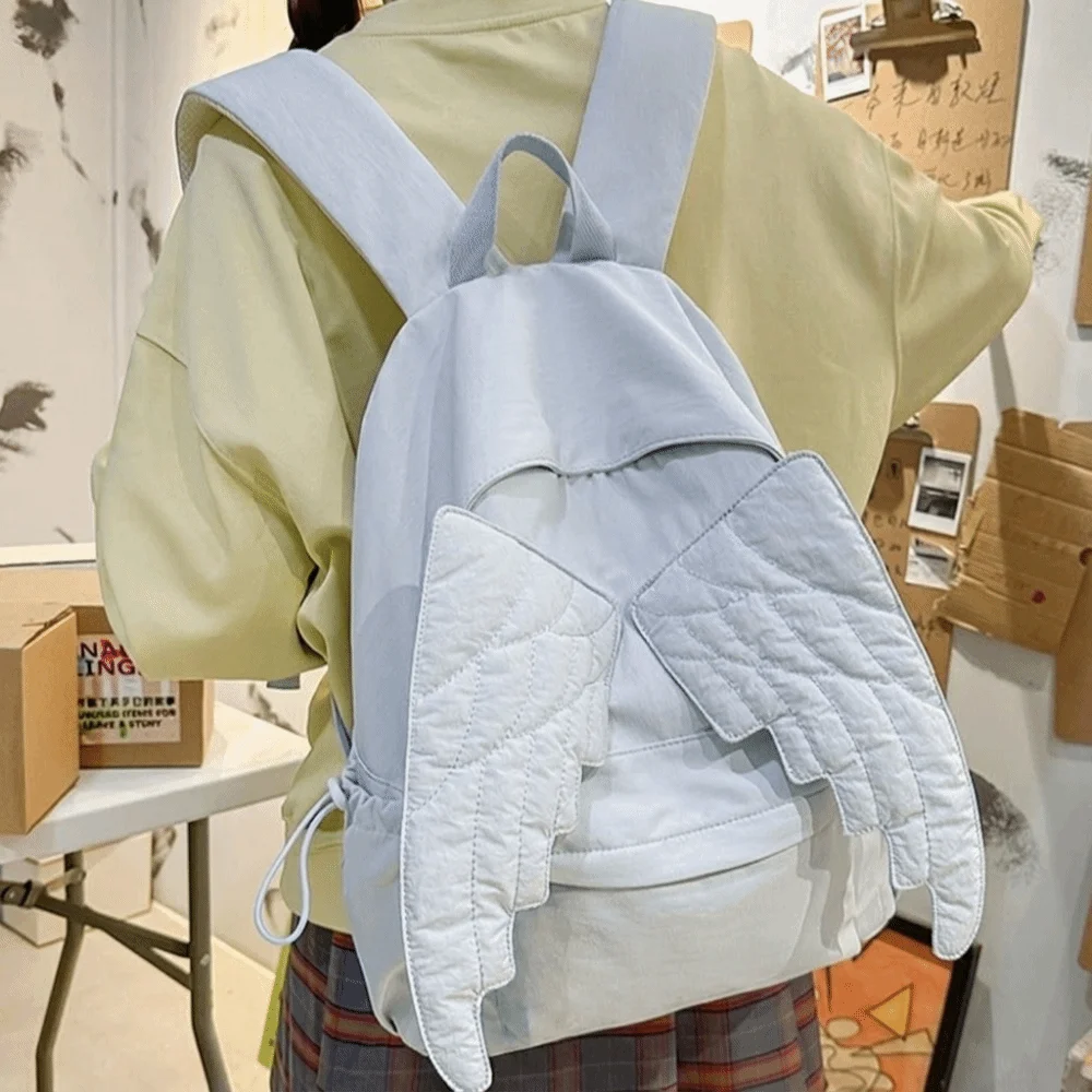 Casual Solid Color Wing Backpack Jk Lolita Nylon Backpack Large Capacity Lightweight Students School Bag Daily