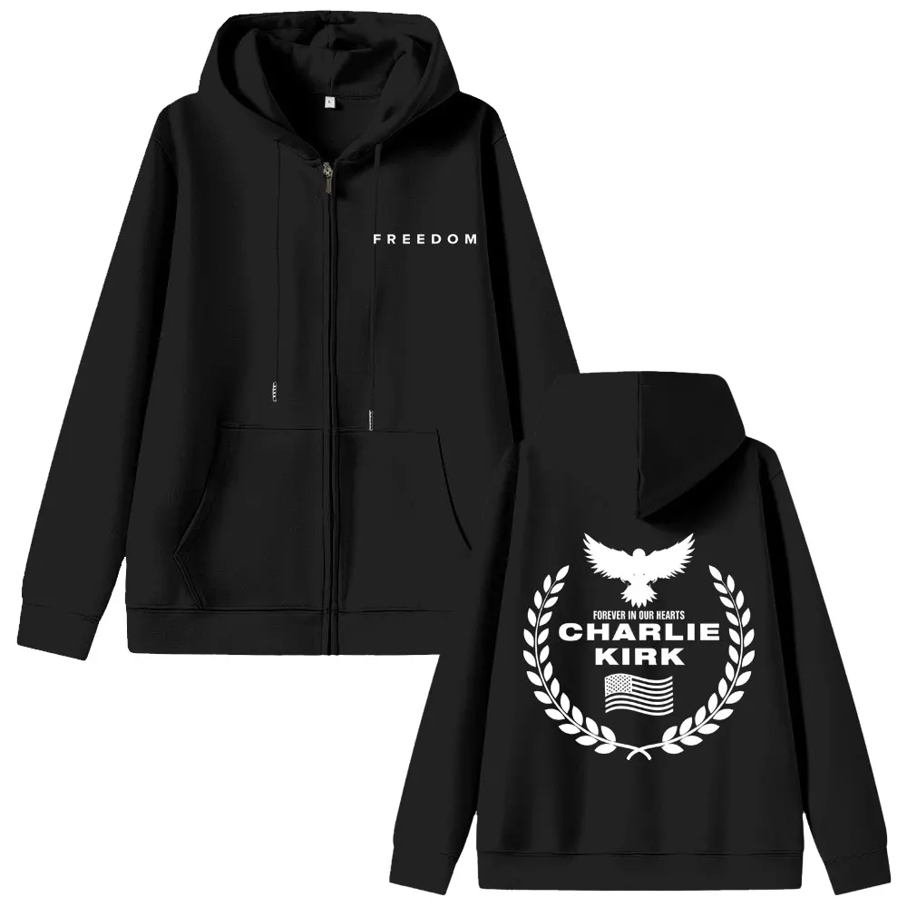 Charlie Kirk Freedom Zipper Hoodie Men Women Clothing Tribute Memorial American Hero Zip Up Hoodies Man Patriotic Activism Coat