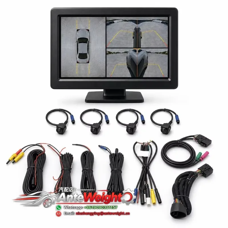 360 Quad View Reverse System 10 Inch Monitor ADAS AHD 12V 3D Bird View Night Vision Split Screen Waterproof Vehicle