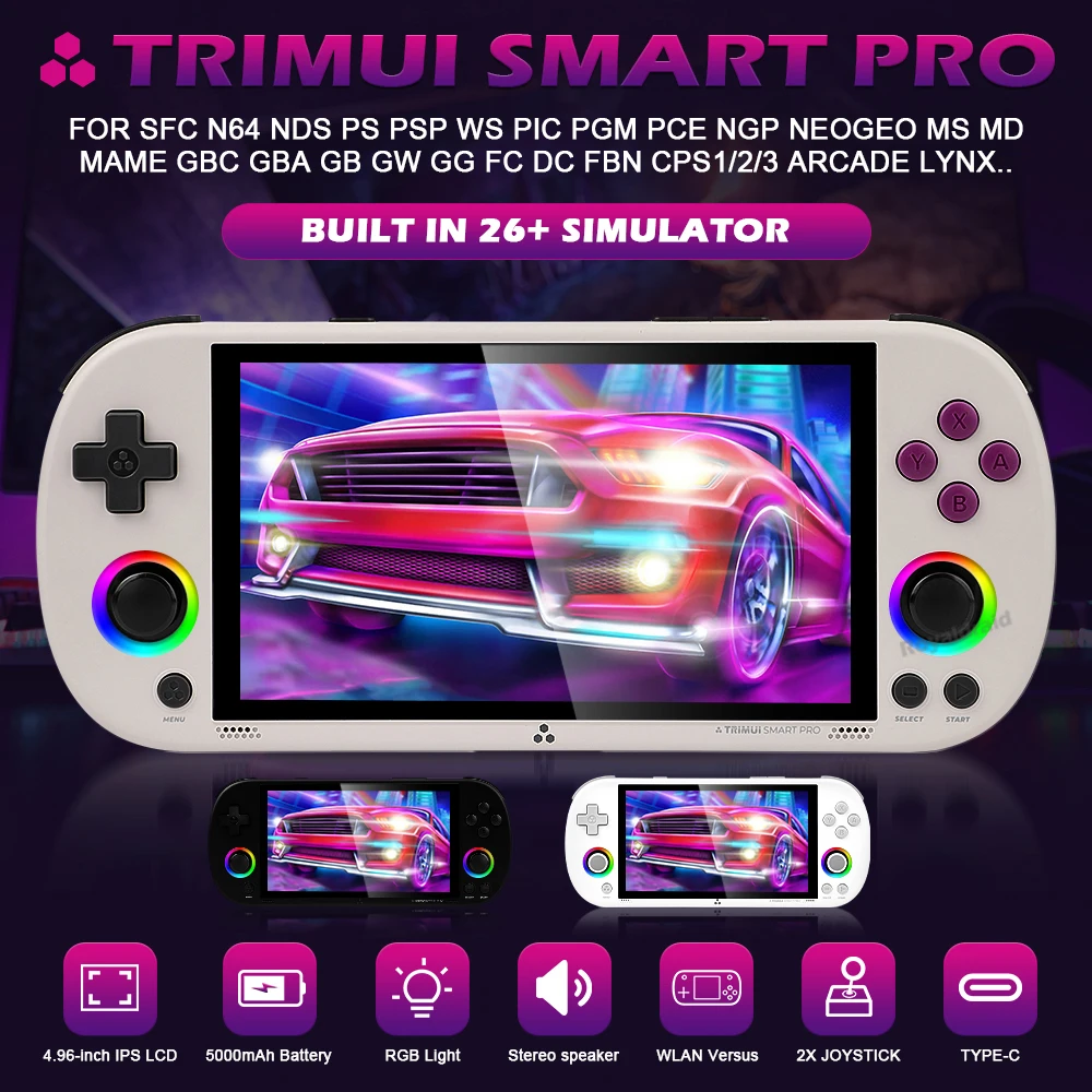 64G 128G 256G Trimui Smart Pro Handheld Game Players 4.96'' IPS Linux System Retro Portable Video Game Console 13000+ Games NEW