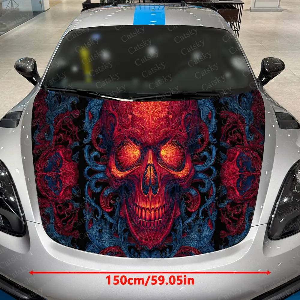 Phantom Pattern Skeleton Car Vinyl Wrap, PVC Waterproof Car Hood Sticker, Self-Adhesive Scratch-Resistant Stickers