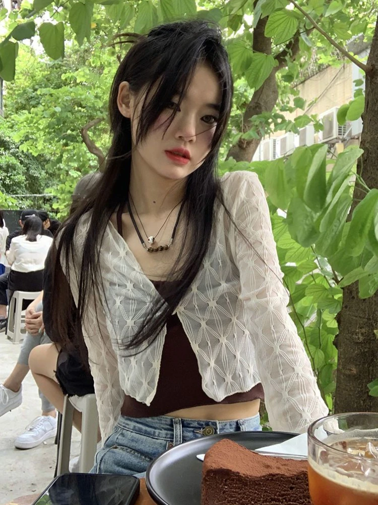 Women Sets Cardigan V-neck Sweet Summer Thin Casual Sun-proof Camisole Solid Crop Tops Slim Fit Hot Girls Ulzzang Style Fashion