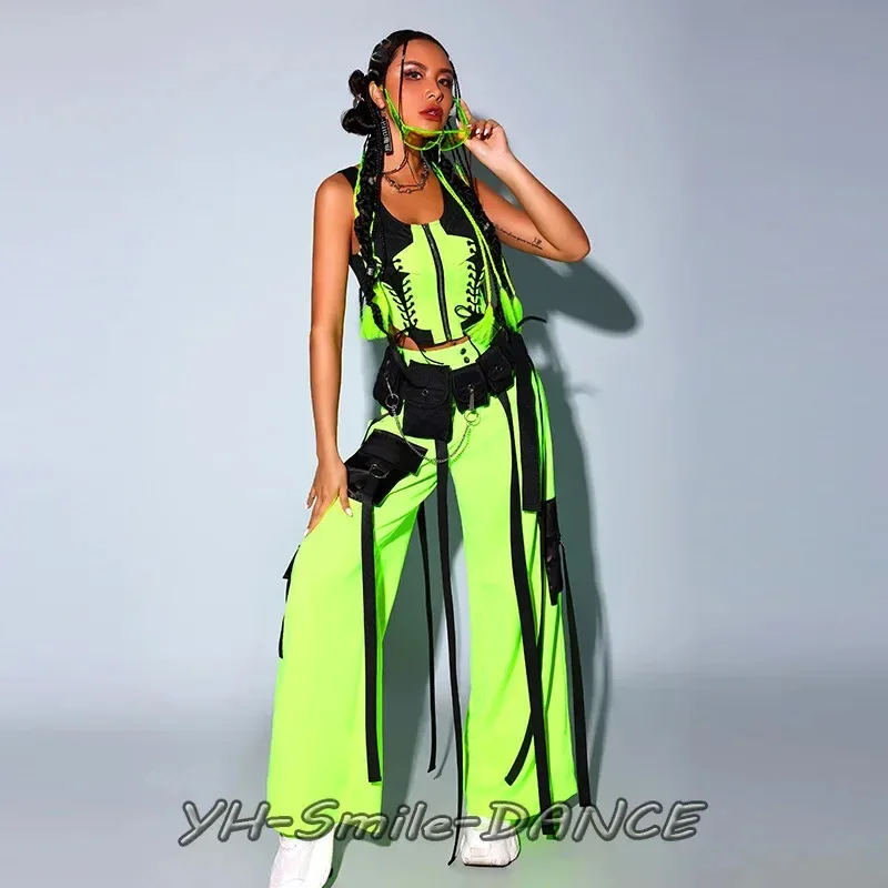 

DY20 Взрослая одежда для джазовых танцев в стиле хип-хоп, костюм для женщин, флуоресцентные зеленые костюмы в стиле хип-хоп, танцовщица на подиуме, сценическое представление, стоимость танцовщицы Gogo