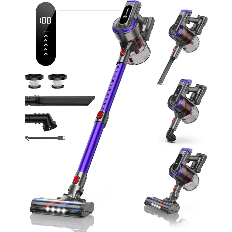 

BuTure Cordless Vacuum Cleaner, 450W 38Kpa Powerful Stick Vacuum with 55min Runtime Detachable Battery, Touch Display