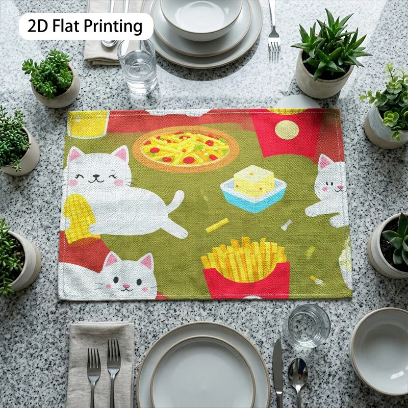 Cheese Bread Linen Placemat Realistic Breakfast Food Table Mat Non Slip Heat Resistant Coaster Dining Bowl Plate Pad Decor