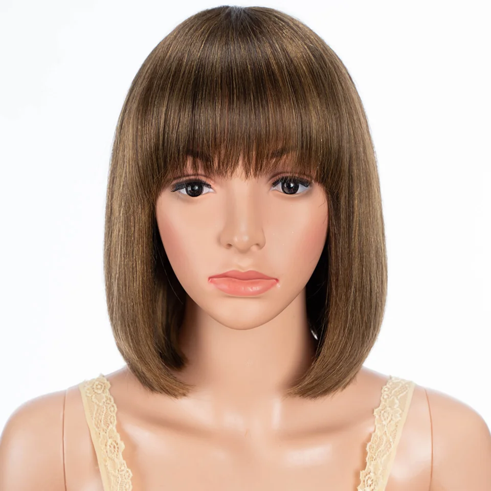 Sleek P4/30 Highlight Colored Remy Brazilian Hair Wigs Short Human Hair Wigs Bangs 8 Inch Short Hair Wig With Bangs 99J Red Wigs