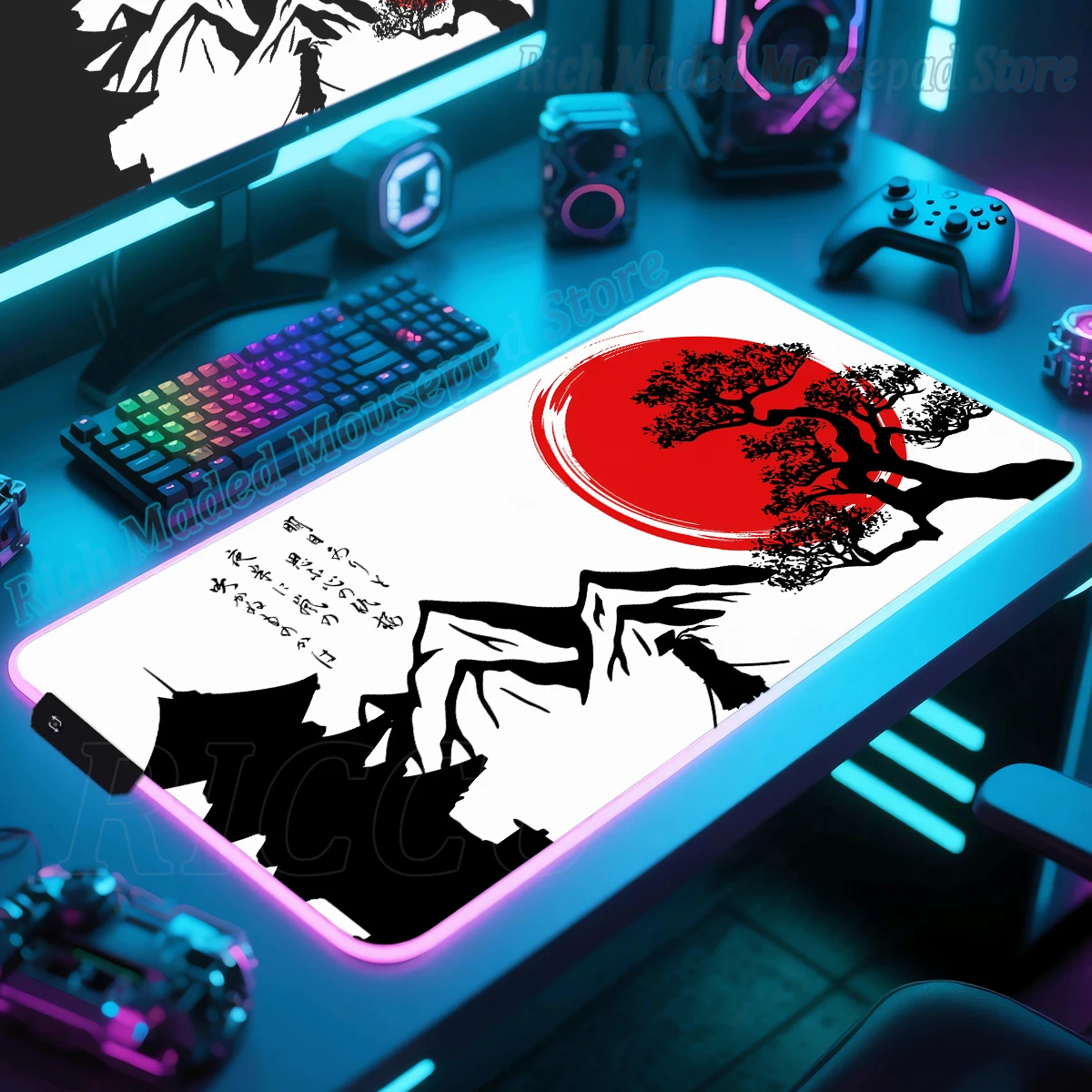 

RGB Mouse Pad Digital Art Samurai Design LED Glow Gaming Mat Rubber Anti-slip Desk Mat Pc Accessories Gaming Keyboard Mousepad