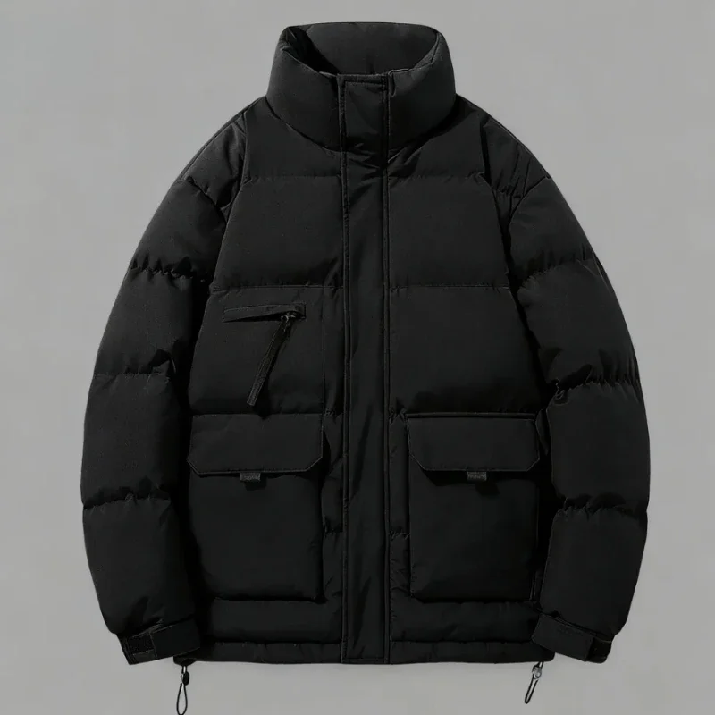 Casual and Versatile Men's Clothing Solid Color Stand Up Collar Winter Loose and Plush Thick Cotton Jacket Warm Coat Bread