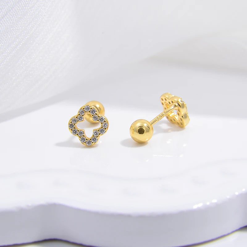 S925 Sterling Silber Romantische Vier Klee Form Stud Ohrringe für Frauen Mädchen Piercing Ohrringe Schmuck Geschenk SE42 – Detail 3