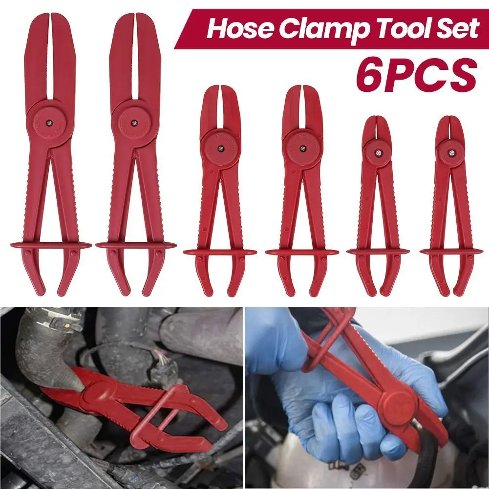 6pcs Hose Clamp Kit Line Pipe Pliers Set Flexible Pinch Off Brake Fuel Oil Water Line Clamp Plier Auto Car Repair Plastic Tools