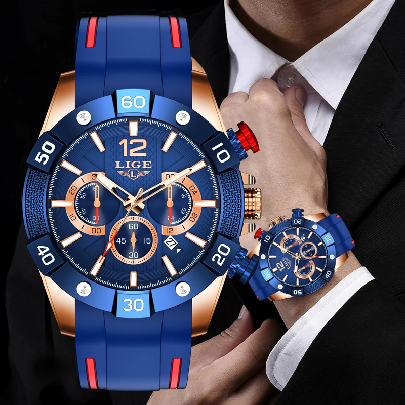 

LIGE Casual Sport Quartz Men Watch Silicone Strap Military Wristwatch Chronograph Men's Watches Luminous Clock Relogio Masculino