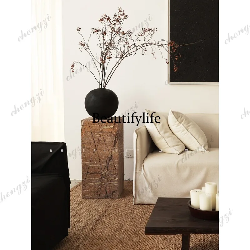 A73 wabi-sabi wind marble base sculpture display stand floor ornament medieval stone pillar decoration