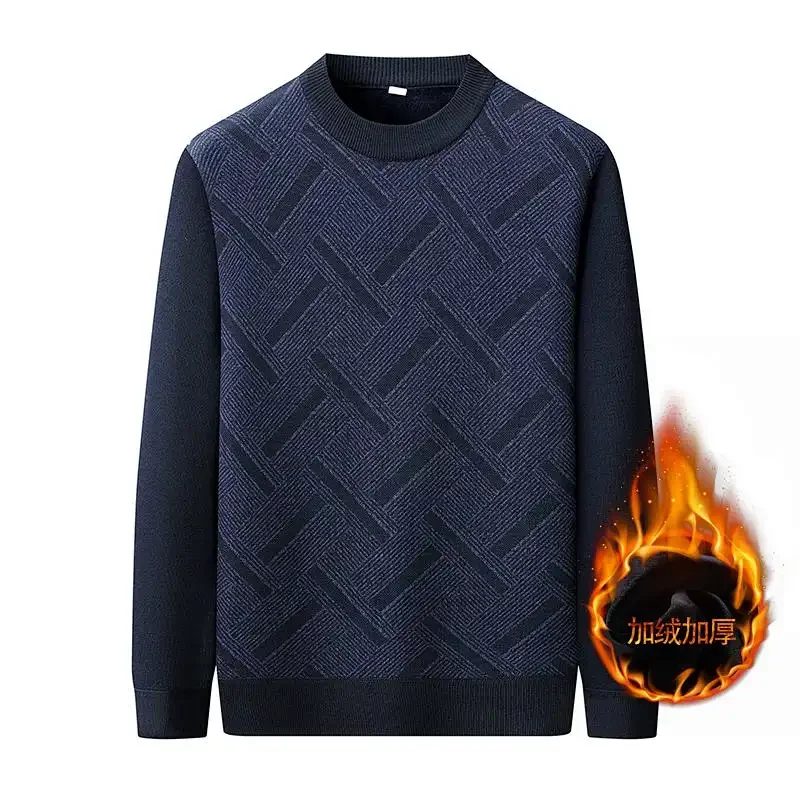 Бархатный зимний утепленный свитер для пожилых людей среднего возраста с круглым вырезом, теплый свободный низ для мужчин среднего возраста, вязаный