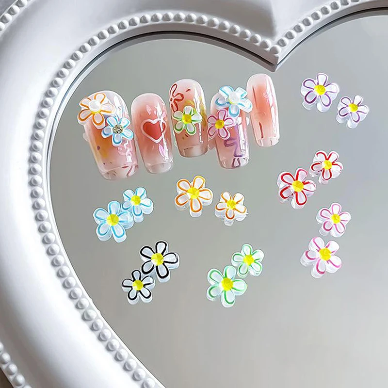 Accessoires pour ongles, fleur à cinq pétales pénétrant sur glace, résine mixte colorée, perceuse à ongles 3D, matériel de décoration pour bijoux d'ongles, 20 pièces