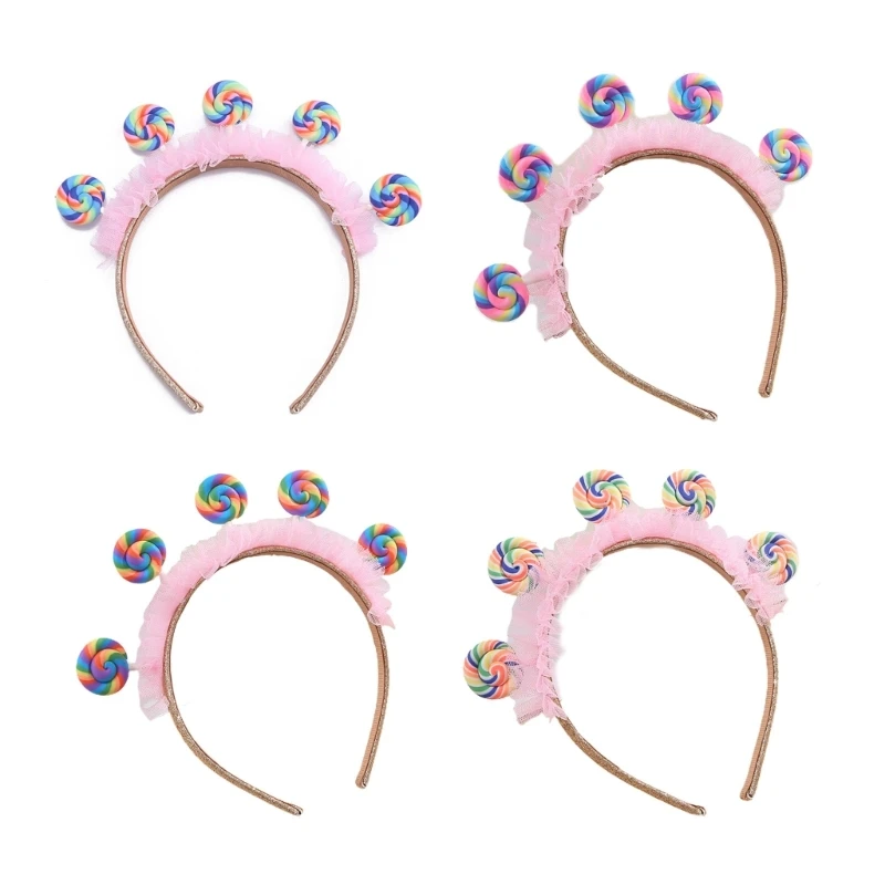 Toddler Pleated Lace Lollipop Shape Headband Amusement Park Children Day Party Festival Hair Hoop for Couple Headpiece