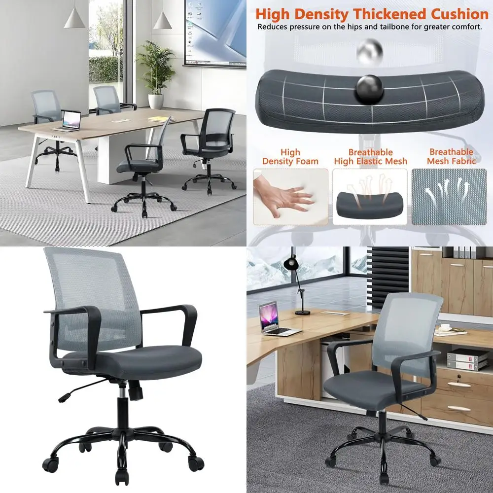 

Adjustable Ergonomic Mesh Chair with Lumbar Support and Swivel Wheels for Home Office, Grey