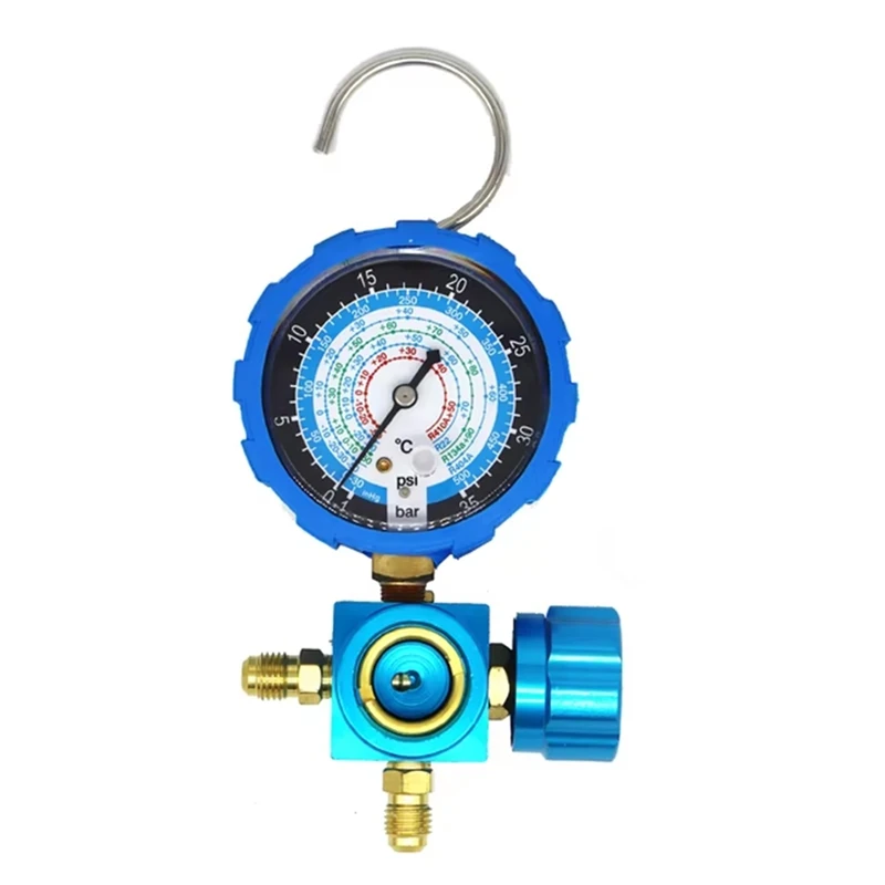 Air Condition Manifold Gauge for R22/R410A/R134A/R404A High & Low Pressure A/C Refrigeration Tool with Sight Glass-A13G