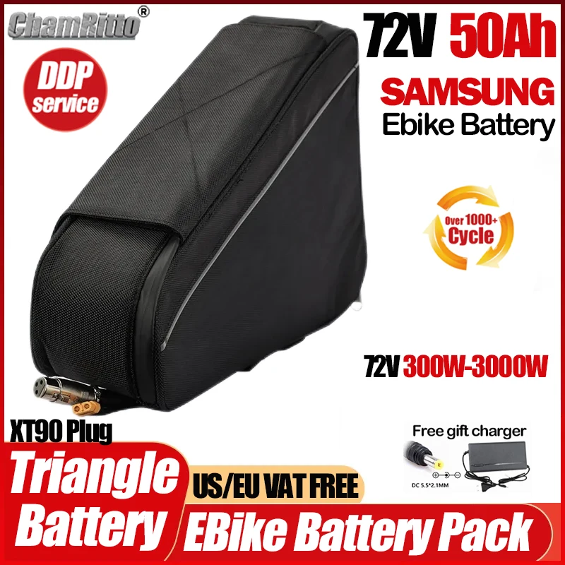 

Electric bicycle 72v 3000w cham rider 40ah 30ah 50ah 60ah Triangular Battery ebike Lithium Battery 72v 300w-2000w conversion kit