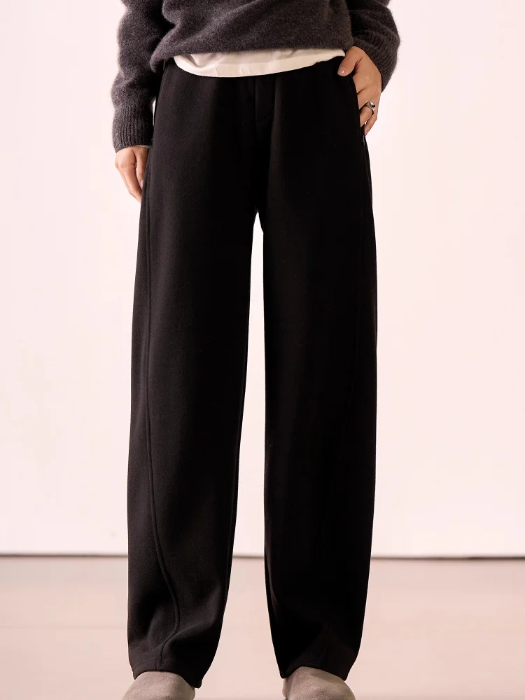 Pantaloni dritti in misto lana Birdtree, pantaloni solidi da donna, con tasche, vita elastica, pantaloni casual autunno inverno 2025 P5N817JF