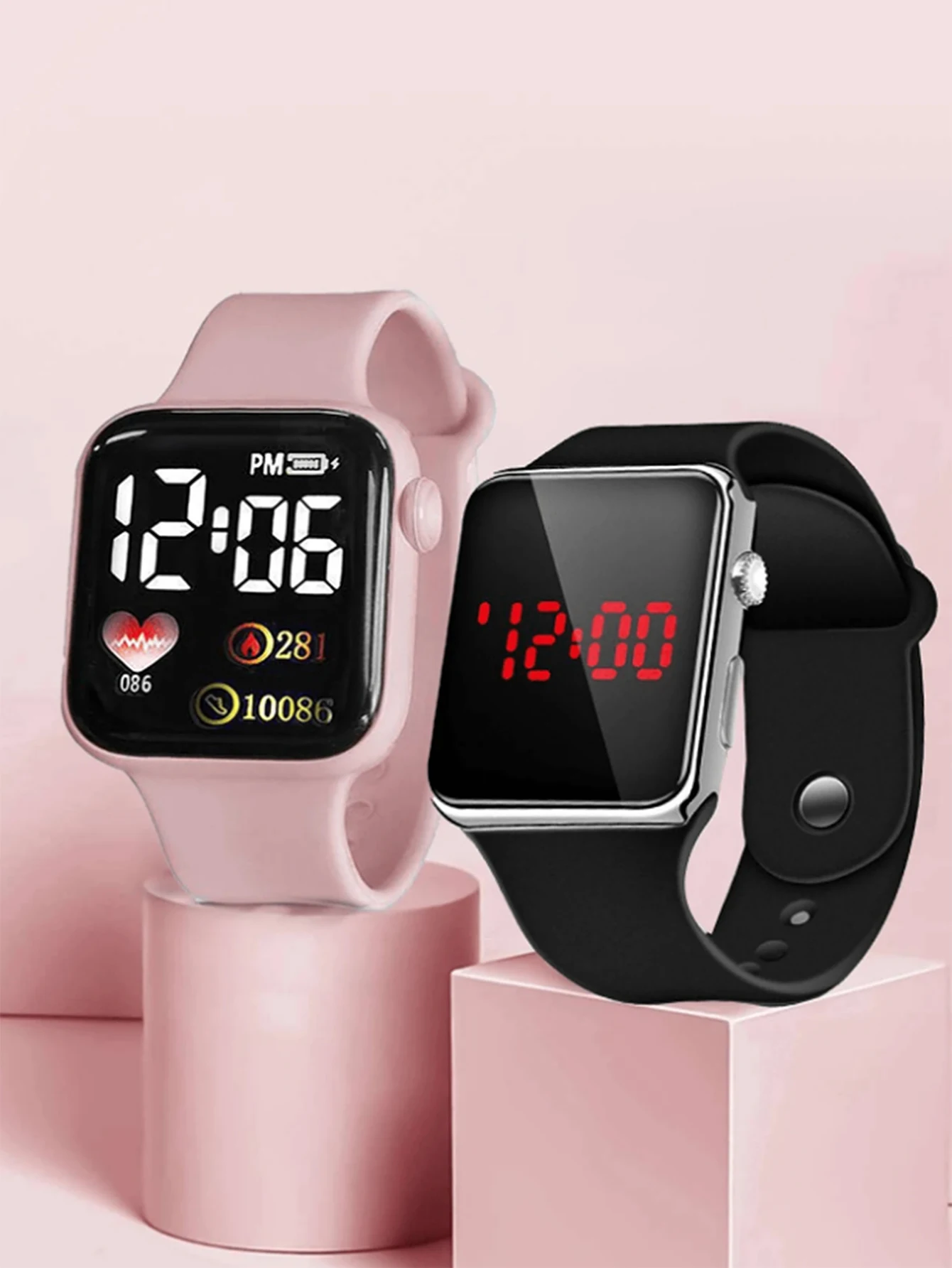 2pcs sports fashion rectangular silica gel simple men's and women's electronic watch gift set gift for lovers