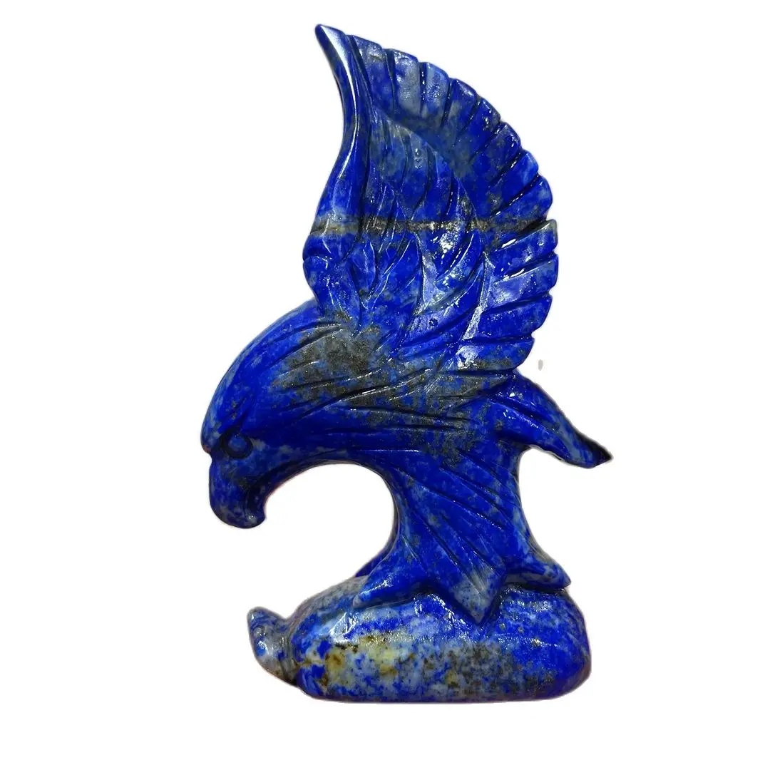 

11-12cm Natural Lapis Lazuli Quartz Crystal Stone Carving Eagle Flying Animal Figurines Desk Ornament Beautiful Room Decor