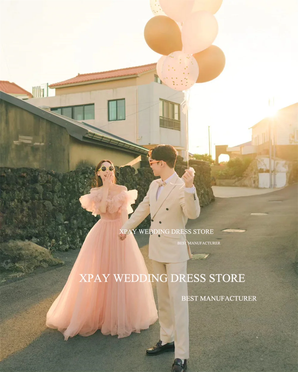 XPAY Elegant Blush Pink Korea A Line Evening Dresses Spaghetti Straps Sweetheart Prom Wedding Photos Shoot Custom Party Gowns