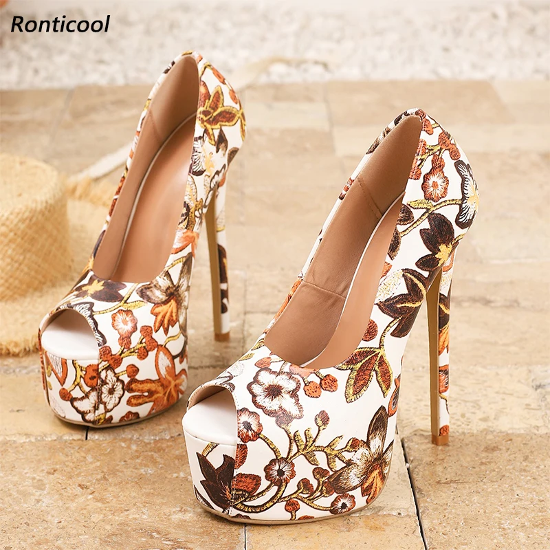 

Изысканные женские туфли на каблуке с цветочным принтом ручной работы – туфли-лодочки на платформе с открытым носком, с узором бабочек, большие размеры 35-42