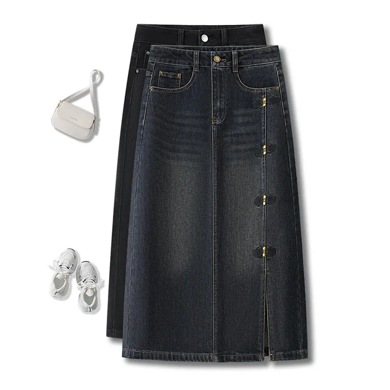 

Spring Autumn Denim Skirt Women 2026 New Fashion Casual Slim Split Buttock Skirt Female Denim Skirts Ladies Clothing