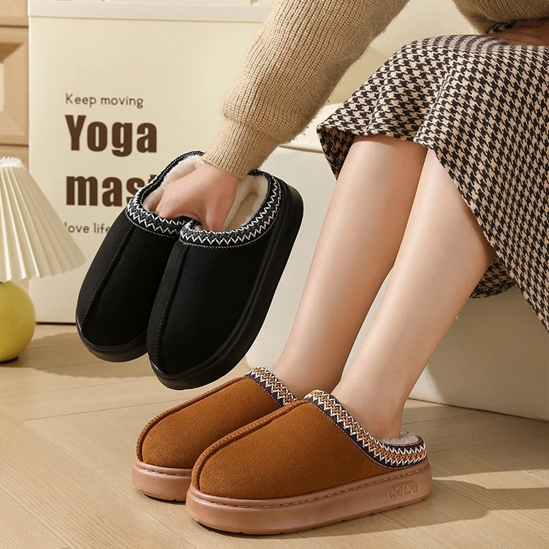 Slipper Women Home Thermal Fuzzy Winter Warm Fur Plush Indoor Lazy Female Furry House Shoe Male Flat Flip Flop Living room