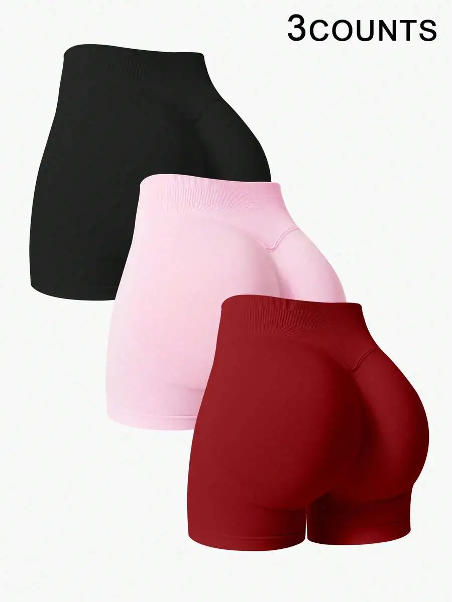 

3pcs Women High Waist Elastic Lifting Shaping Yoga Fitness Shorts