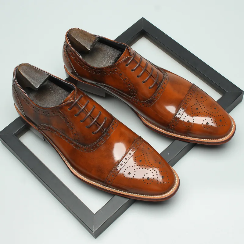 Men Genuine Leather Oxford Brogue Shoes Business Formal Dress Party Wedding