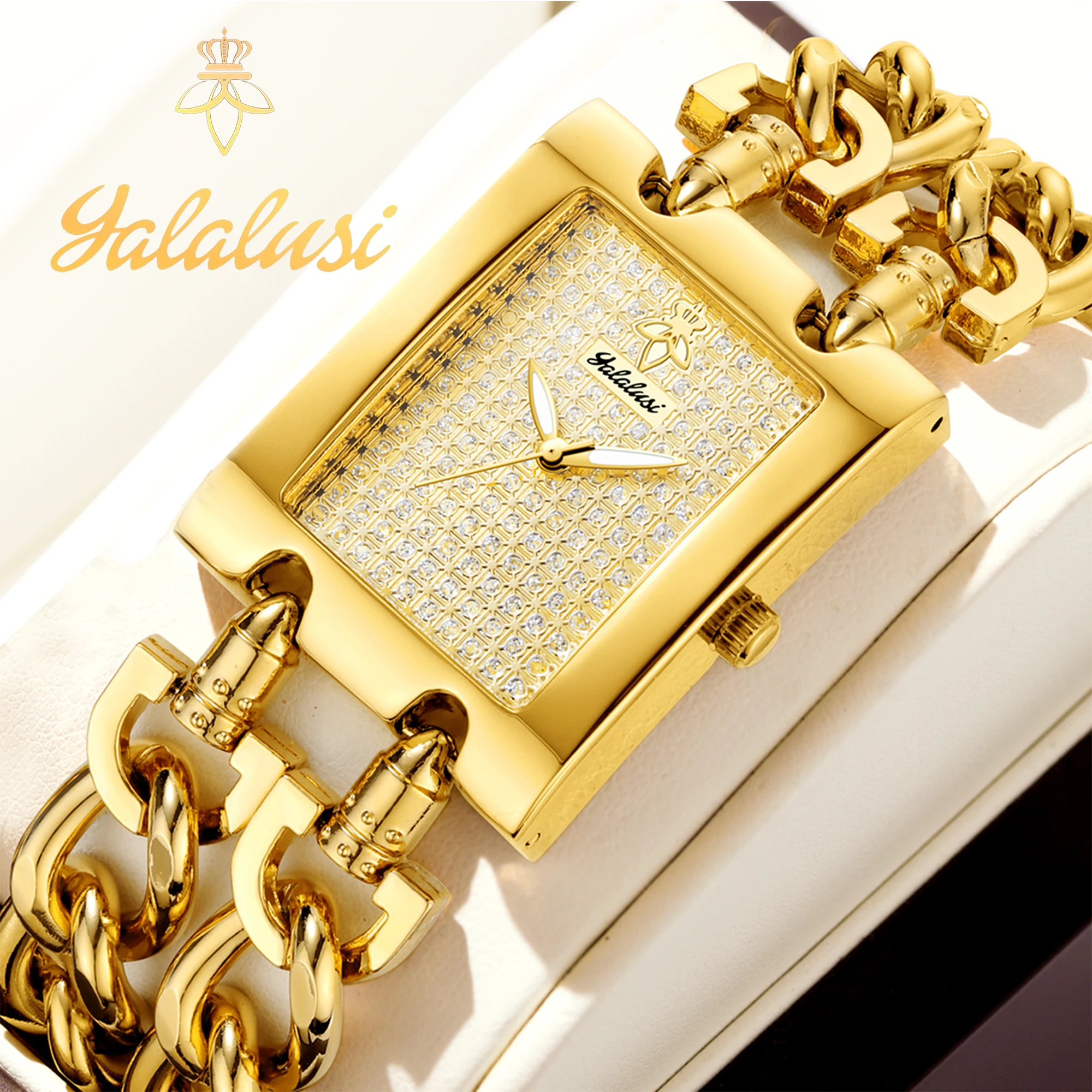 

YaLaLuSi Fashion Luxury Gold-Plated Ladies Quartz Watch Distinctive Gold Timepiece Scratch-Resistant Ladies' Gift Watch Box