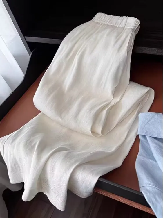 Damskie spodnie z szerokimi nogawkami z bawełny i lnu, codzienne, z wysokim stanem, długie, letnie, cienkie, z elastyczną talią, luźne, typu harlan.