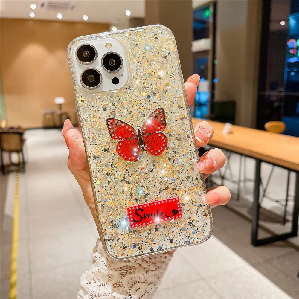 Butterfly Diamond Glitter Phone Case For Xiaomi Redmi Note 13 13ProPlus 12 Pro 11 11S 10 10S 9 9S 8 Pro Soft Silicone Back Cover