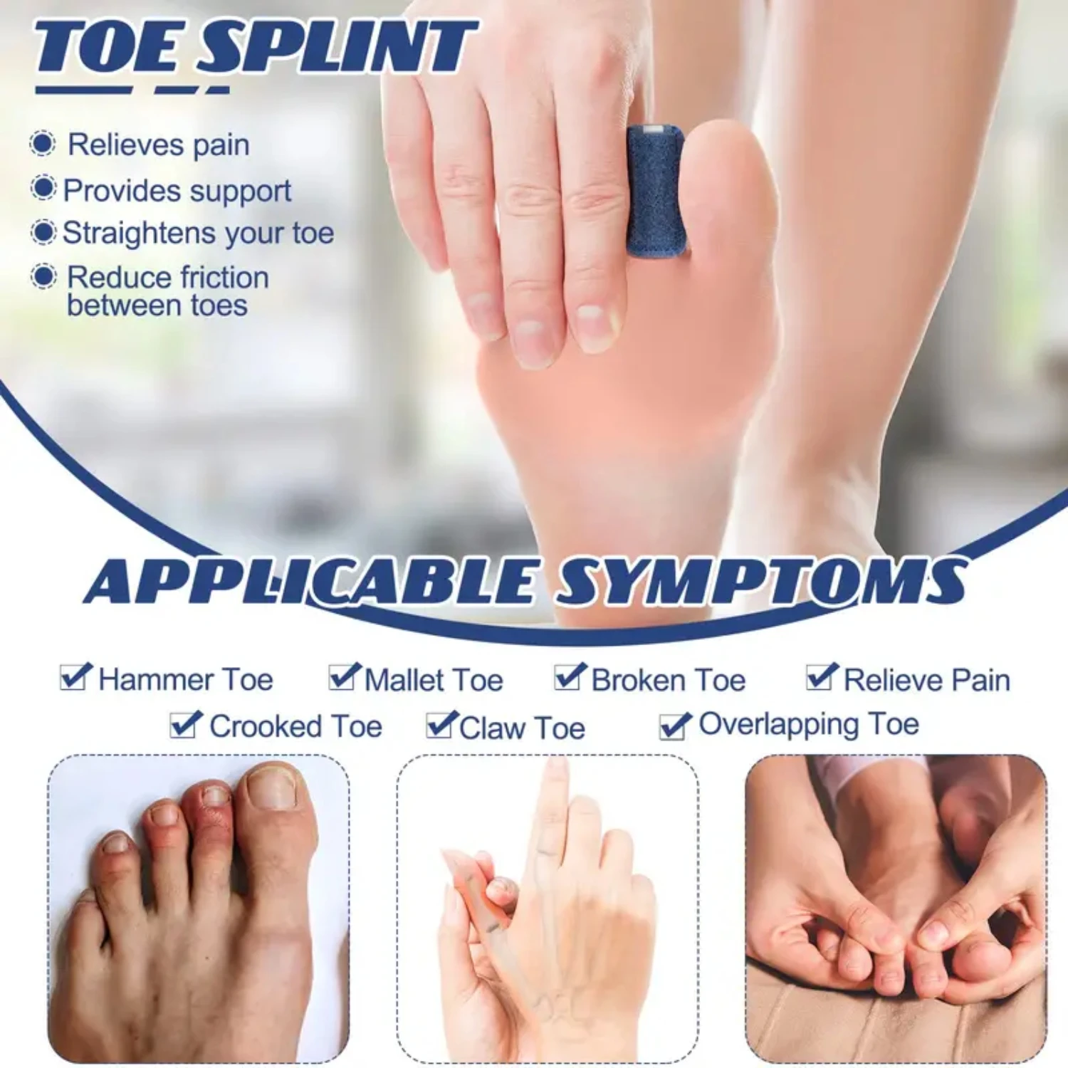 

Comfortable Toe Straightener for Broken Finger - Flexible Toe Splint for Sprain and Fracture Pain Relief