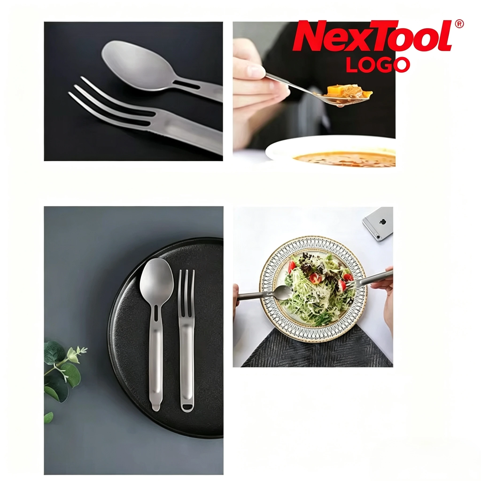 NexTool Outdoor Ti Cutlery Set Fork Spoon 2-in-1 Tableware Storage Box Pure Titanium Portable Detachable Office Sports