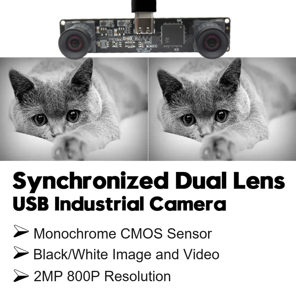 120fps/210fps Monochrome USB Global Shutter Stereo Camera Module Synchronized Dual Lens 2560x800 High Frame Rate Webcam for VR