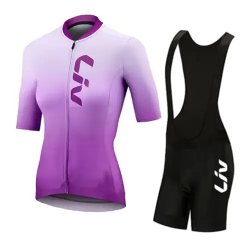 Imagen 2 del producto LIV-Conjunto de pantalones cortos con pechera para Ciclismo de verano, Ropa de Ciclismo de manga corta para bicicleta de montaña 19D, Maillot, Conjunto de Ropa de Ciclismo