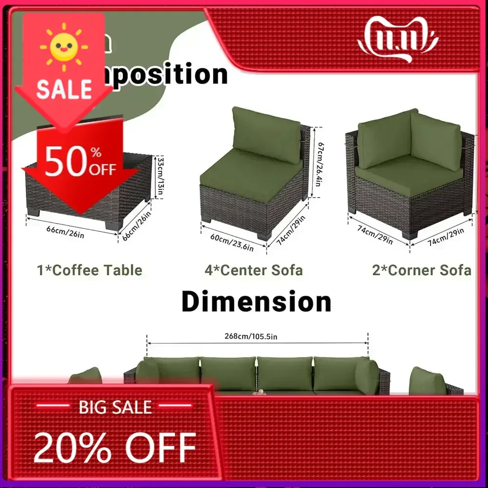 

Бестселлер: 7-местный комплект садовой мебели из ротанга с плетеным диваном и чайным столиком