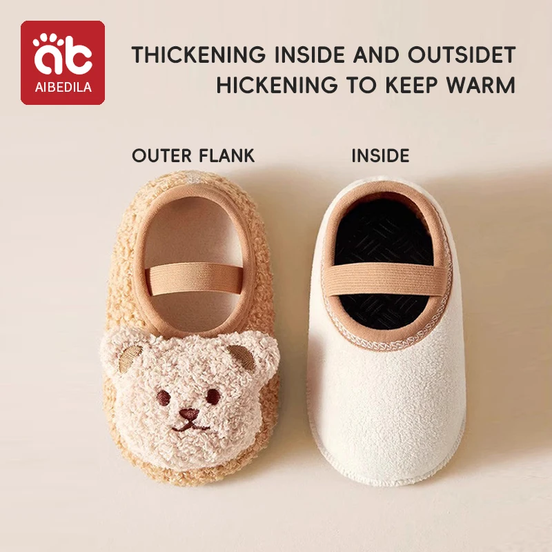 Autumn Winter Baby Slippers Toddler Plush Floor Sock Shoes Children Soft Sole Walking Shoes Indoor Home Anti-slip Kids Shoes