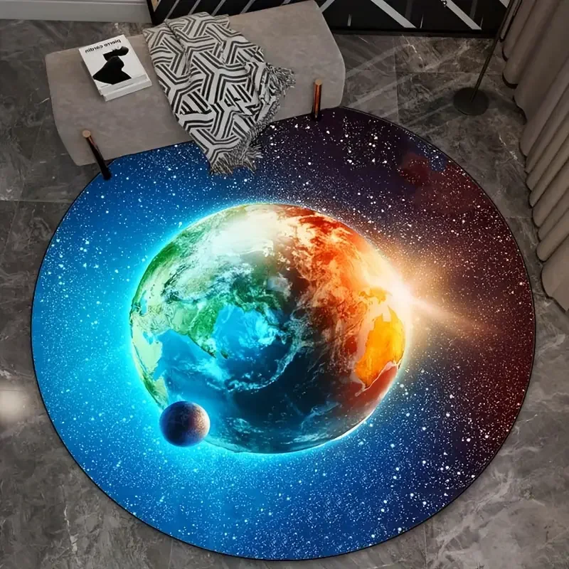 Rug - Non-Slip Astronomy-Themed Floor Mat for Living Room, Bedroom, Soft Blue Planet Design