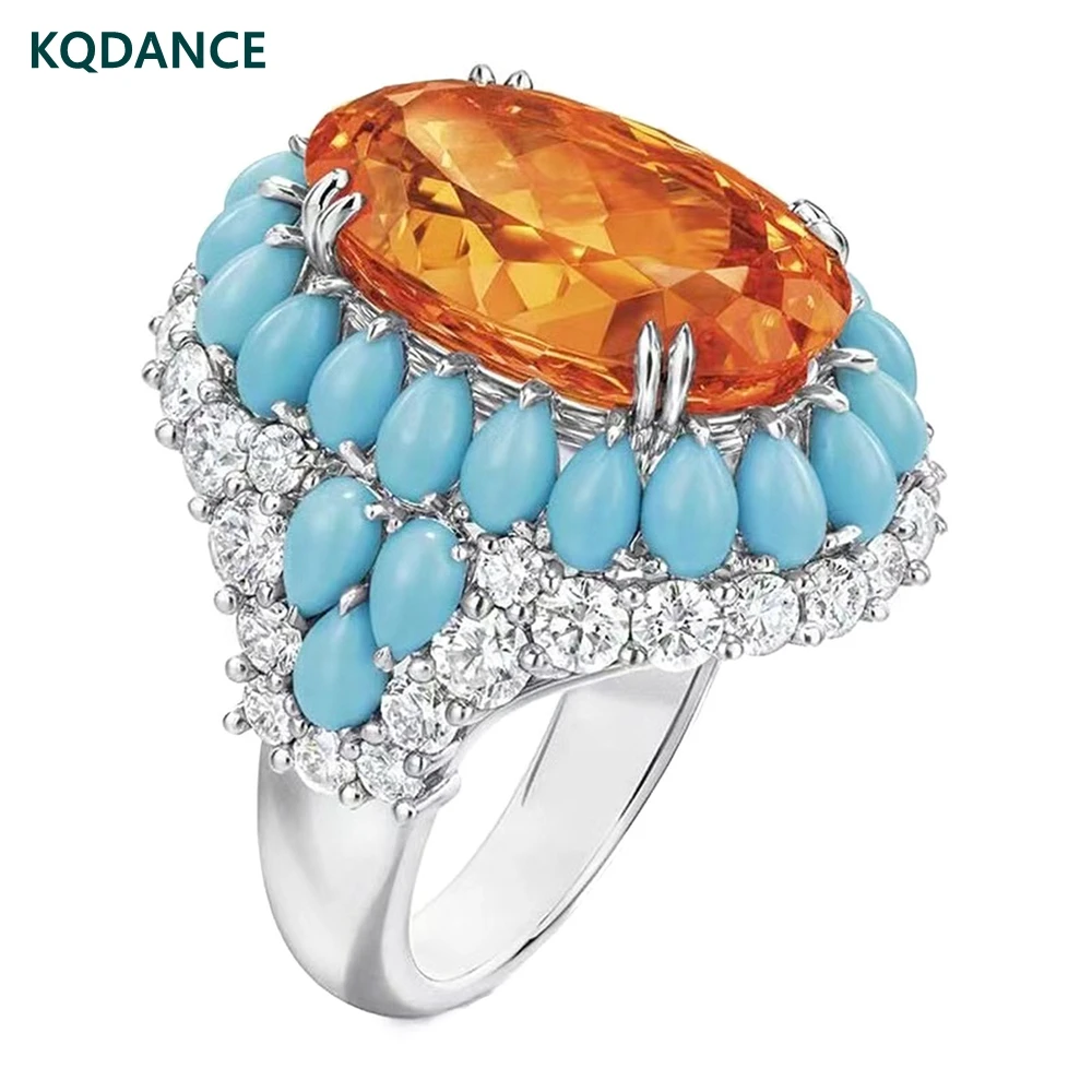 

KQDANCE Solid 925 Silver Blue Turquoise Oval Lab Sapphire High Carbon Diamonds Wedding Engagement Cocktail Rings Fine Jewelry