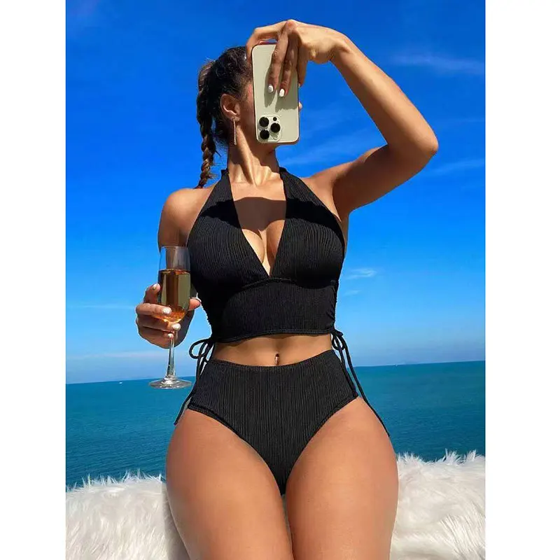 

Black Swimwear Women 2025 New Bathing Suit Two Piece Swimsuit High Waist Beachwear Push Up Bikini Set Summer Beachwear Maillot