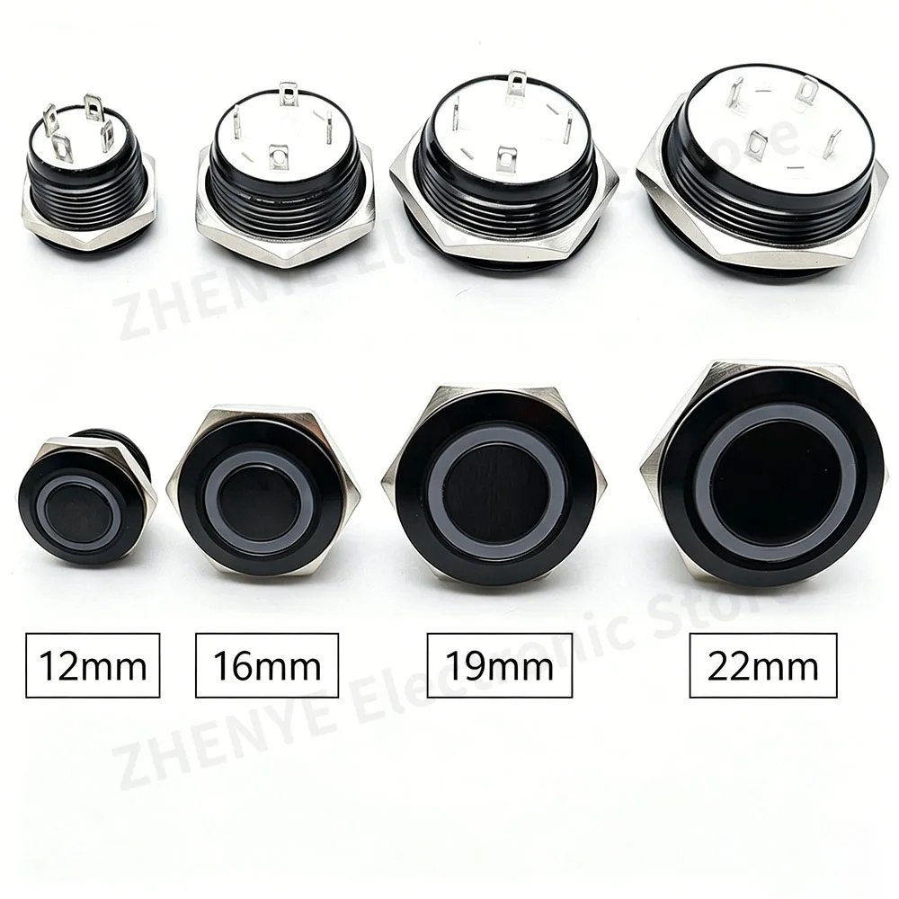 Metal Push Button Switch Short Stroke 12/16/19/22mm Momentary Power LED Light Touch Elevator Button 1NO Waterproof IP67 6V 24V