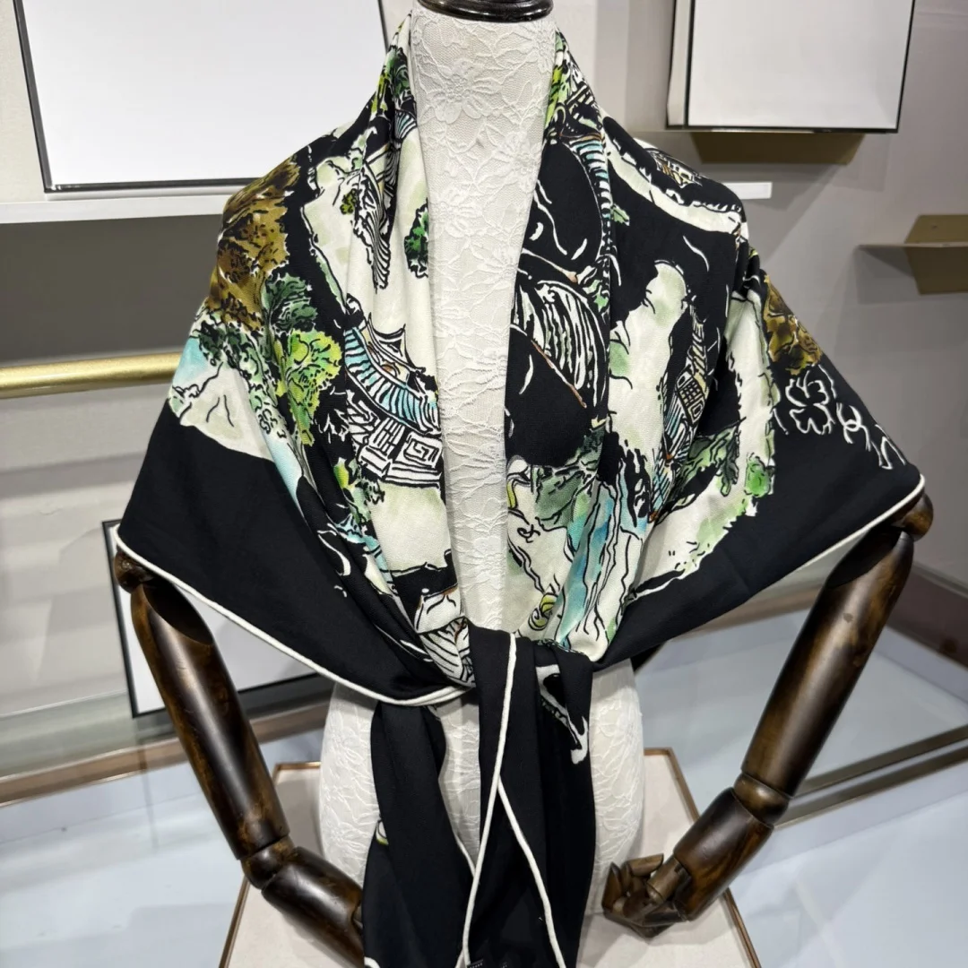 2025年秋冬新作 高級シルクカシミヤ スクエアスカーフ 140cm ハイエンド 多用途 おしゃれ レディース ショール スカーフ クラバット ホリデーギフト