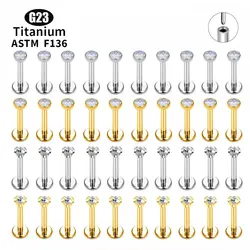 Wholesale 10/50pcs ASTM F136 Titanium Push Pin 5A Zircon Labret Lip Nose Piercing For Women Ear stud Tragus Cartilage Jewelry