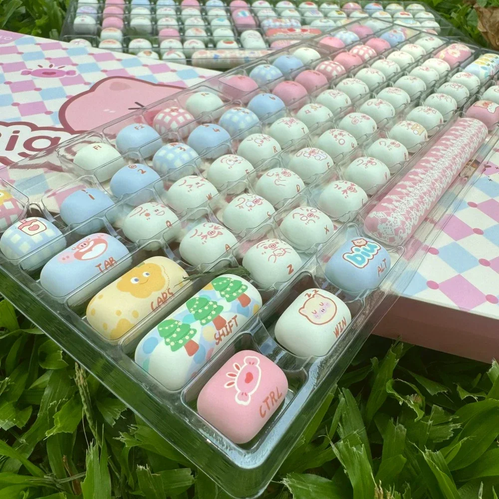 Steamed Bun Theme Keycaps Set 138keys Custom MOG Profile PBT Pig Party Cute Key Caps Mushroom Round Green Artisan Keycaps Gift